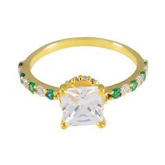 Paula Green Halo Ring Gold-Plated Gemstone Jewelry Emerald CZ Green