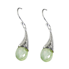 Zoey Green Solitaire Dangle Earrings - Stunning Finish Prehnite Green Dangle