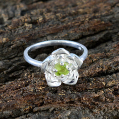 Lili Green Solitaire Floral Ring Sterling Silver