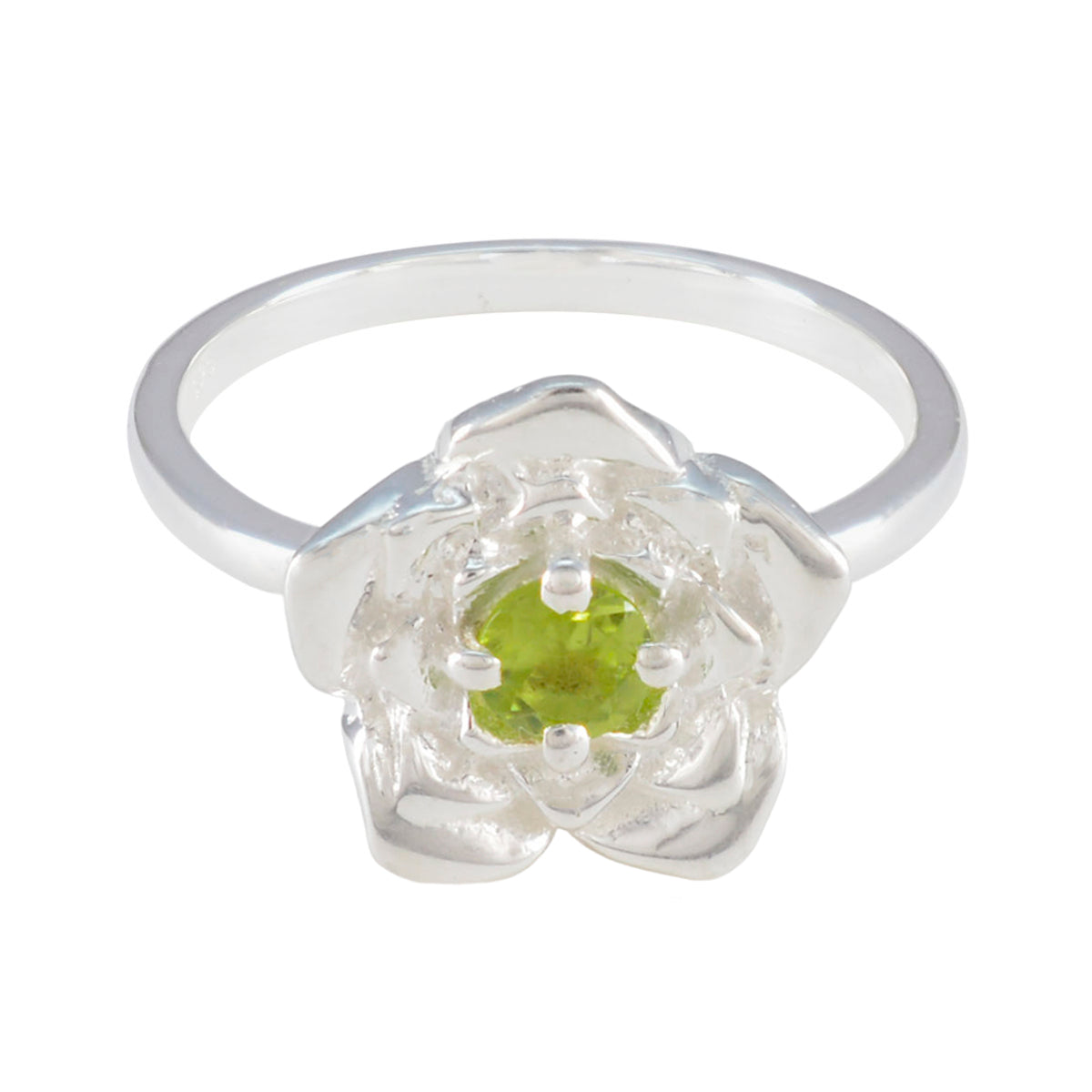 Lili Green Solitaire Floral Ring Sterling Silver Peridot Green