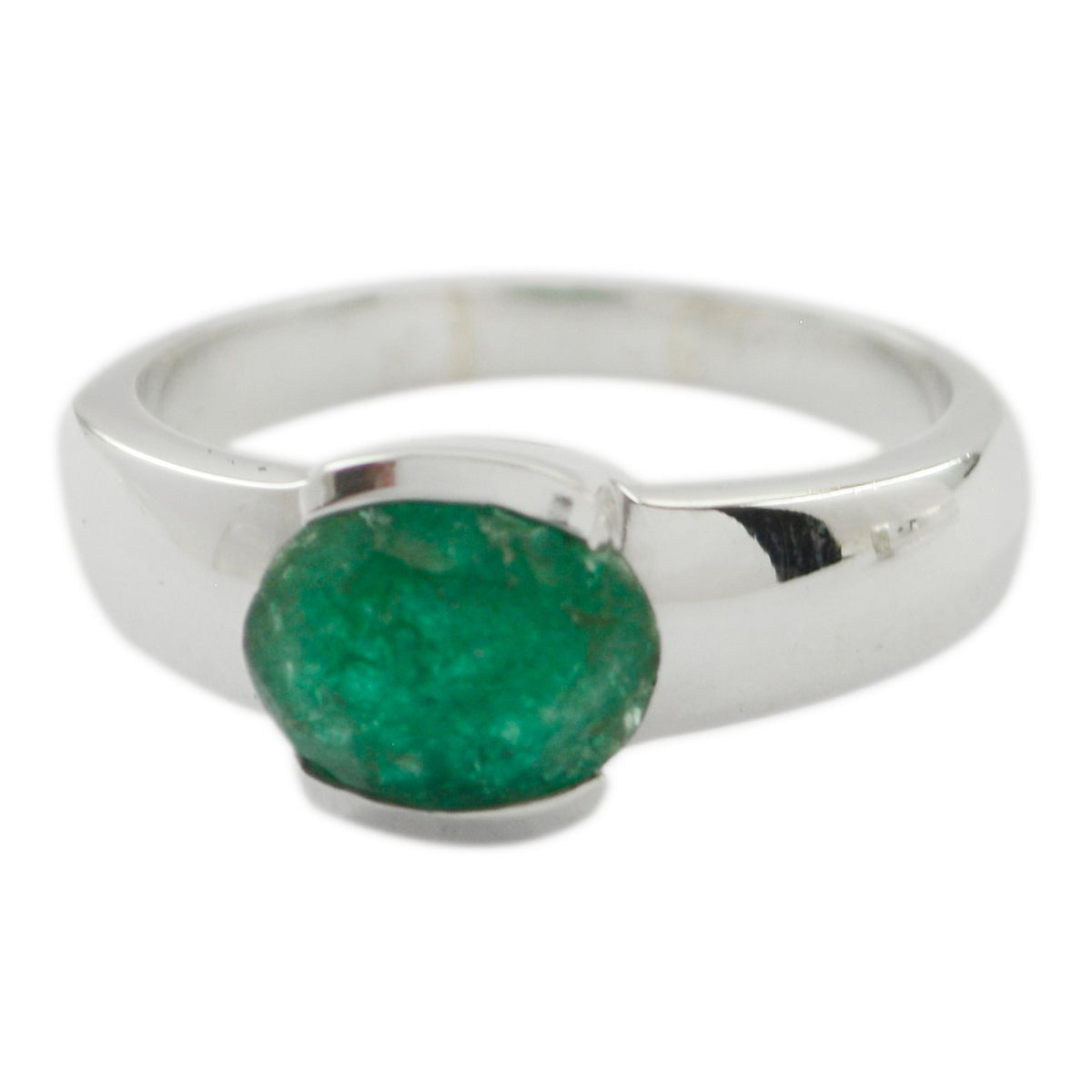Katharina Green Solitaire Gemstone Ring in Silver Indian Emerald Green