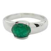 Katharina Green Solitaire Gemstone Ring in Silver Indian Emerald Green