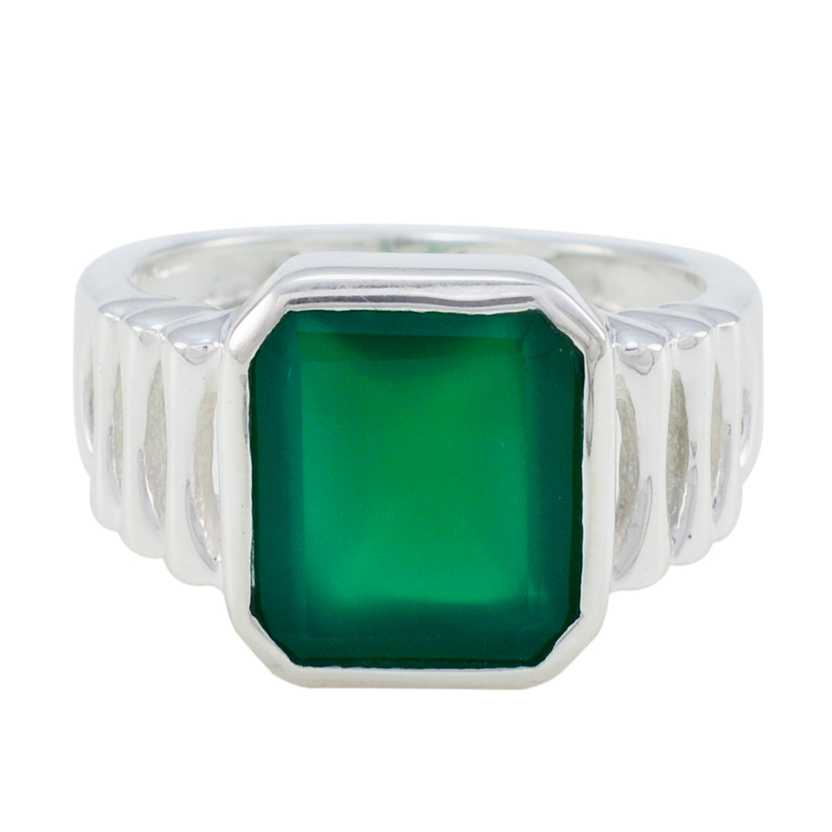 Angel Green Solitaire Gemstone Ring in Silver Green Onyx Green