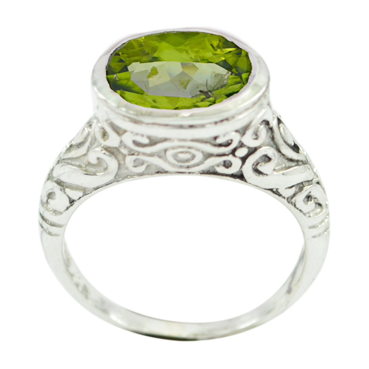 Aurora Art Deco Green Solitaire Ring Peridot Green