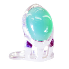 Tereza green solitaire ring with a large polished green stone set in a silver band