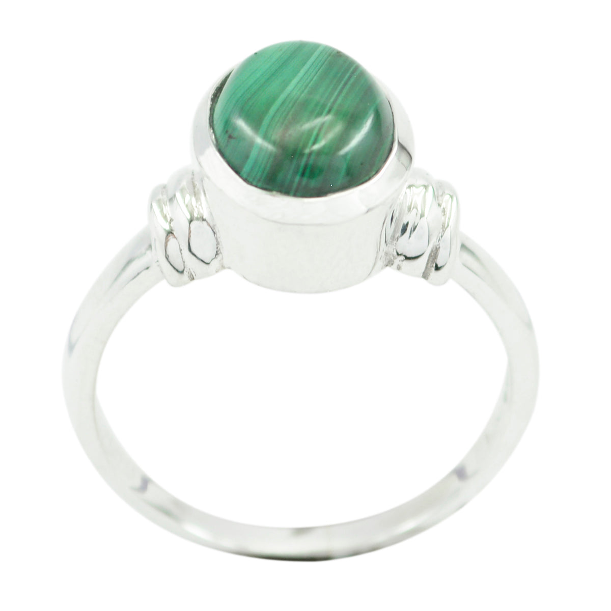 Mia Green Solitaire Ring with Silver Band Malachite Green
