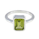 Jia Green Solitaire Ring with Emerald Cut Gemstone Peridot Green