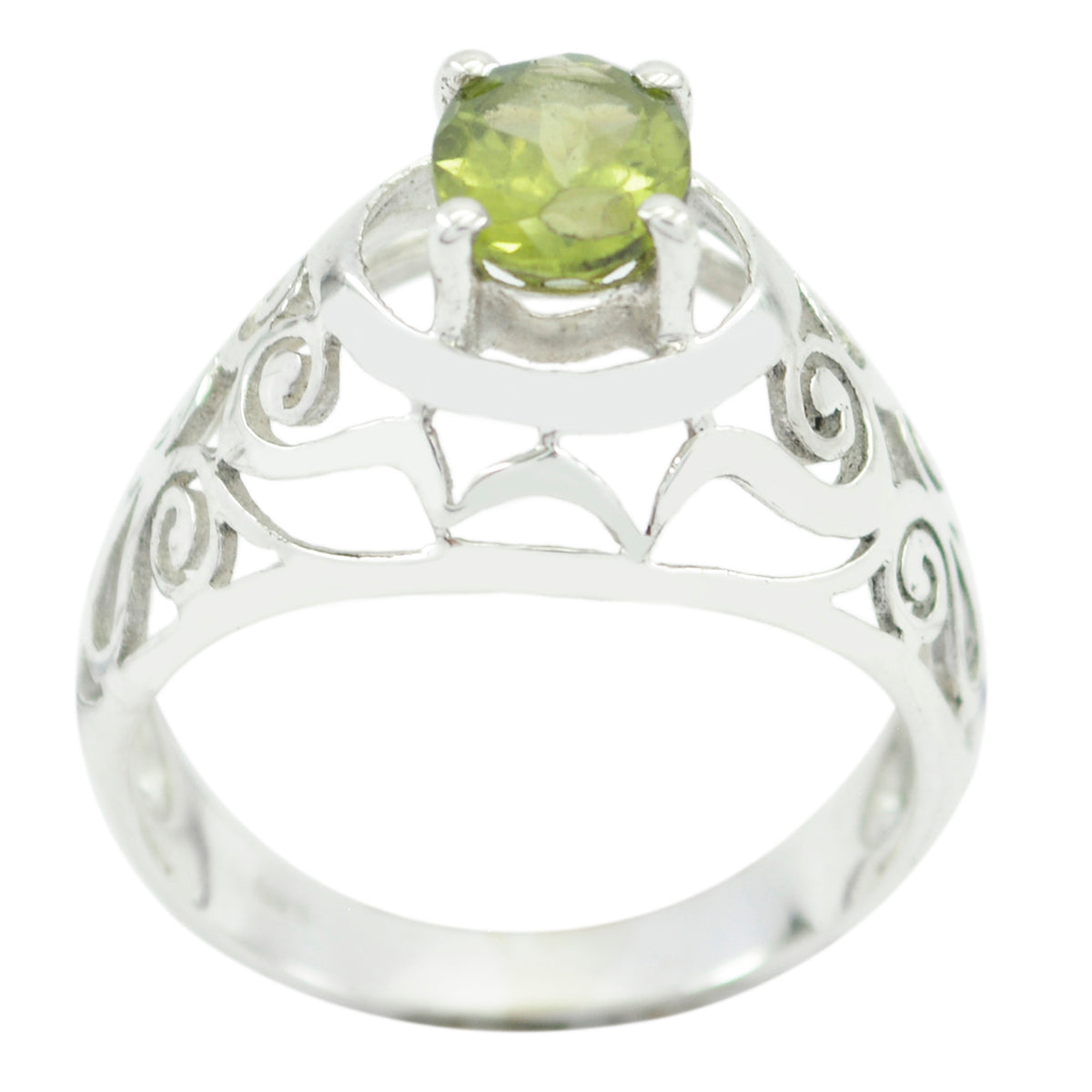 Ana Green Solitaire Ring Filigree Silver Band Peridot Green