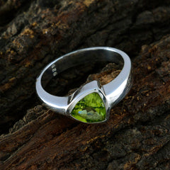Rosa green solitaire ring for women with a triangular green gemstone set in silver band