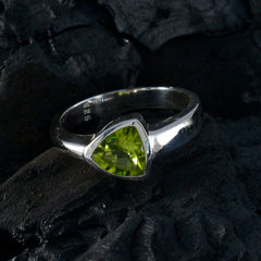 Rosa green solitaire ring for women with a triangular green gemstone set in a silver band