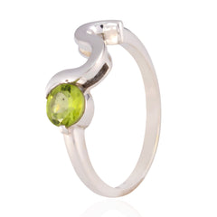 Putri Green Solitaire Ring for Women with Silver Wave Design