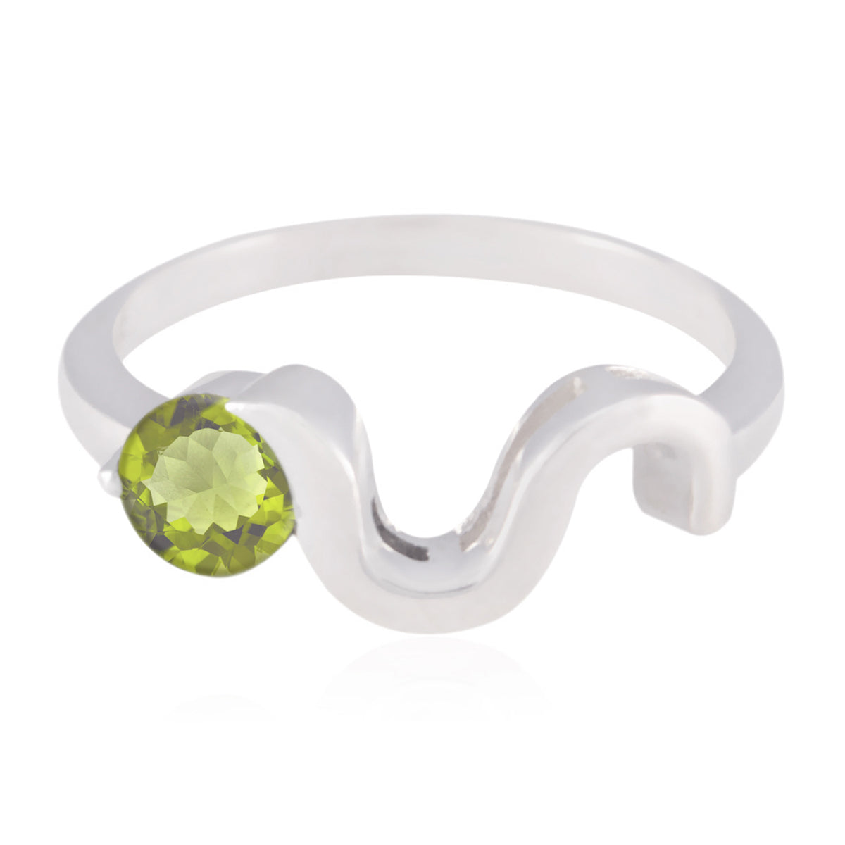 Putri Green Solitaire Ring for Women with Silver Wave Design Peridot Green