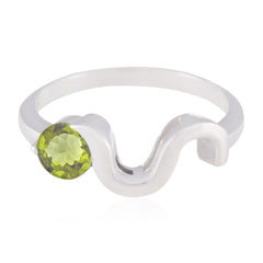Putri Green Solitaire Ring for Women with Silver Wave Design Peridot Green