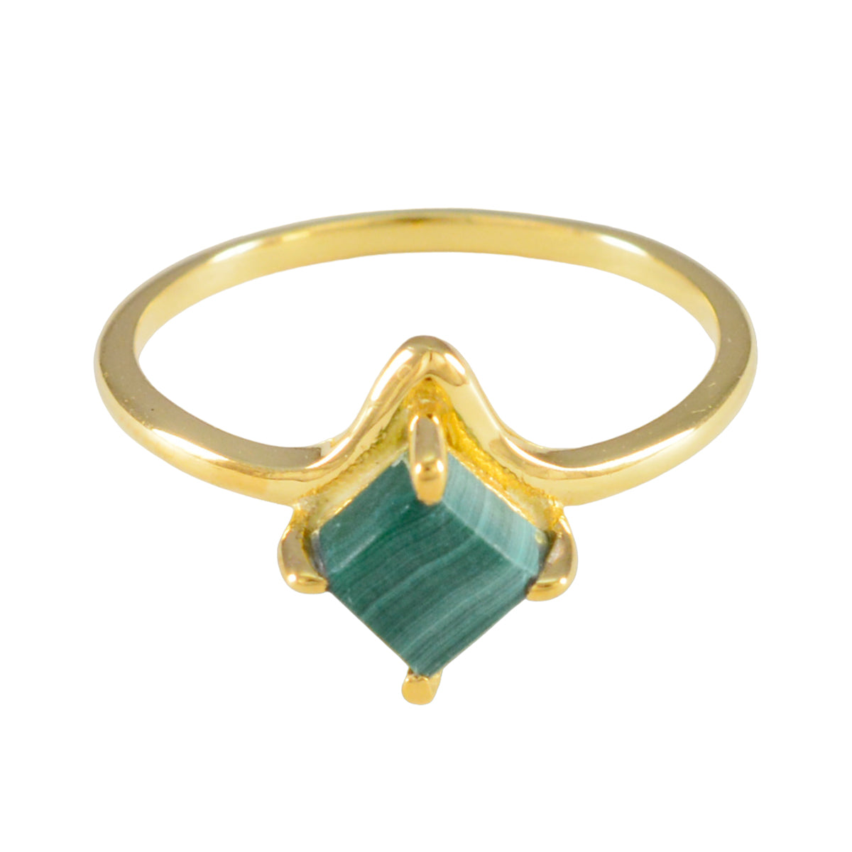 Sara Green Solitaire Ring for Women with Gold Finish Malachite Green