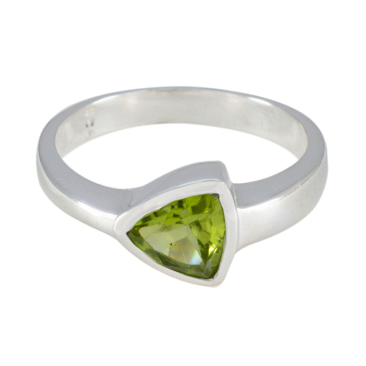 Rosa green solitaire ring for women with silver band and triangular green gemstone