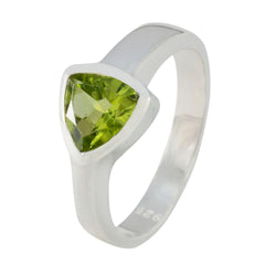 Rosa green solitaire ring for women with triangular green gemstone and polished silver band