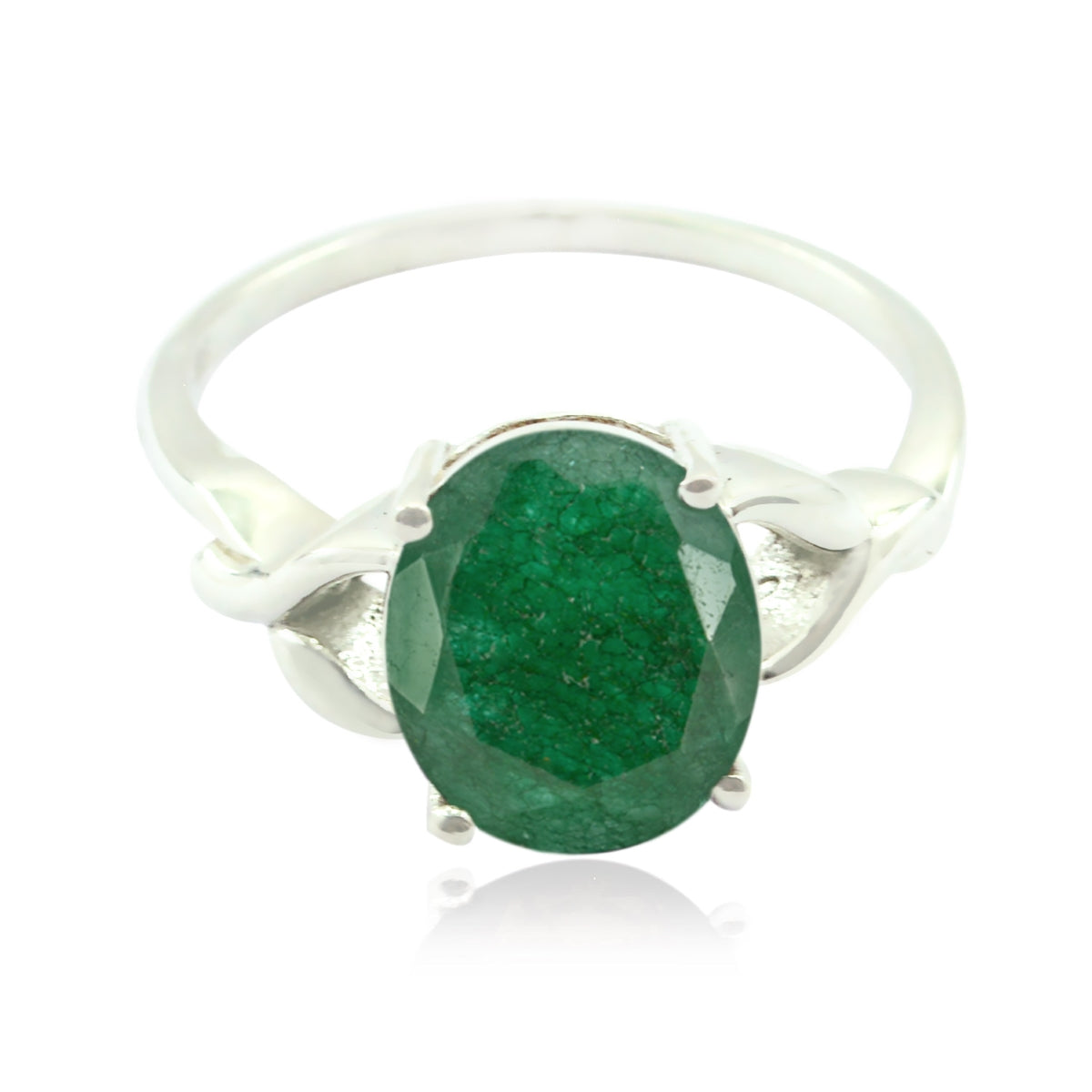 Angeles Green Solitaire Ring with Oval Gemstone Indian Emerald Green