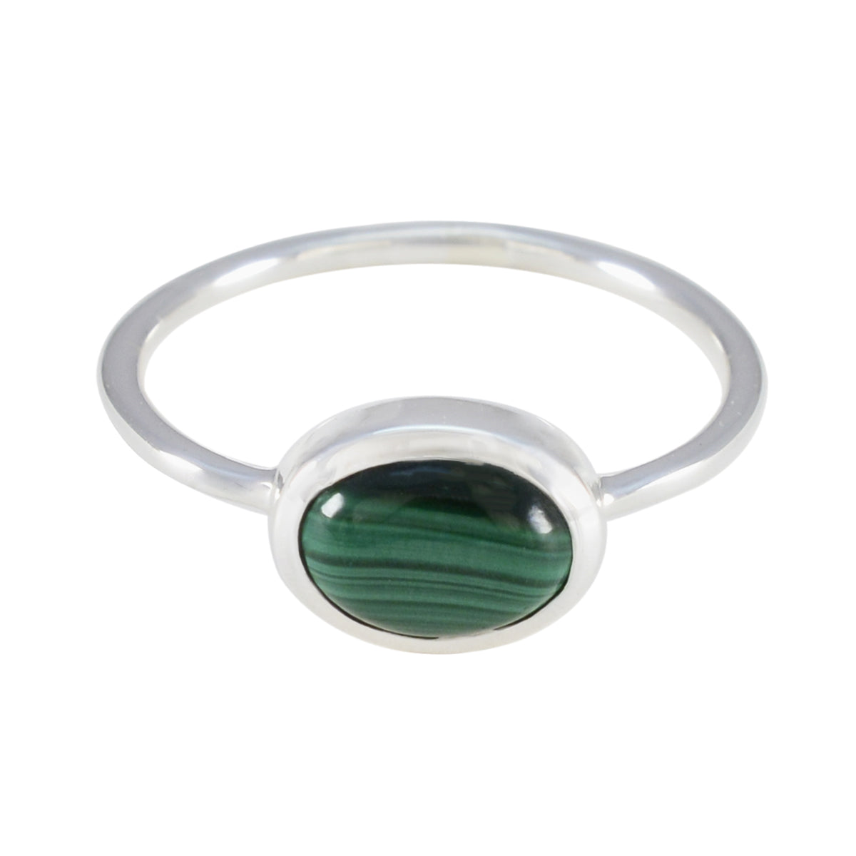 Xiu Green Solitaire Ring with Oval Gemstone Design Malachite Green