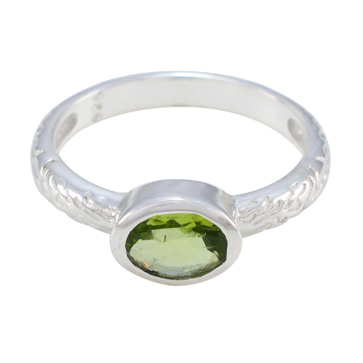 Siti Green Solitaire Ring with Oval Green Gemstone Peridot Green