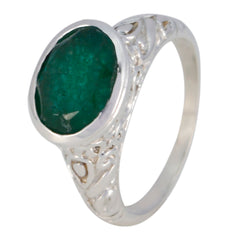 Siti Green Solitaire Ring with Vintage Silver Design