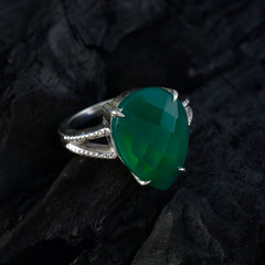Sophia green solitaire ring with large faceted green stone set in silver band