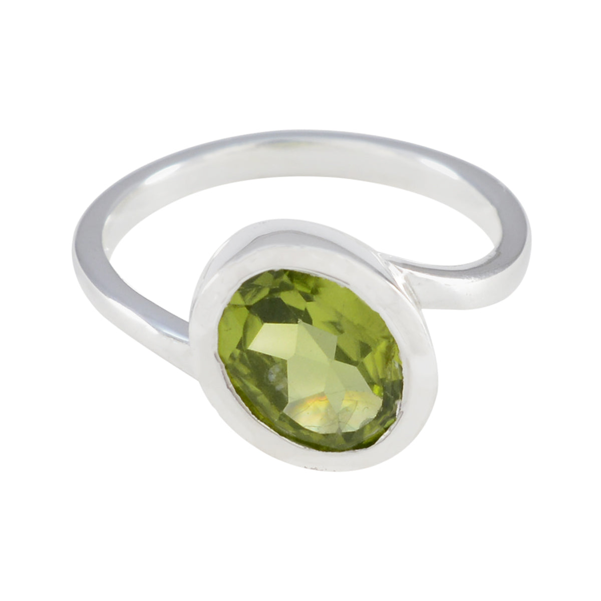 Siti Green Solitaire Ring with Oval Gemstone Peridot Green