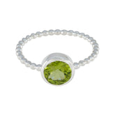 Wen Green Solitaire Ring with Silver Beaded Band Peridot Green
