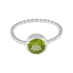 Wen Green Solitaire Ring with Silver Beaded Band Peridot Green