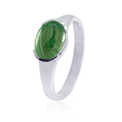 Clara Green Solitaire Ring with Oval Malachite Gemstone