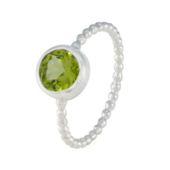 Wen Green Solitaire Ring with Silver Beaded Band