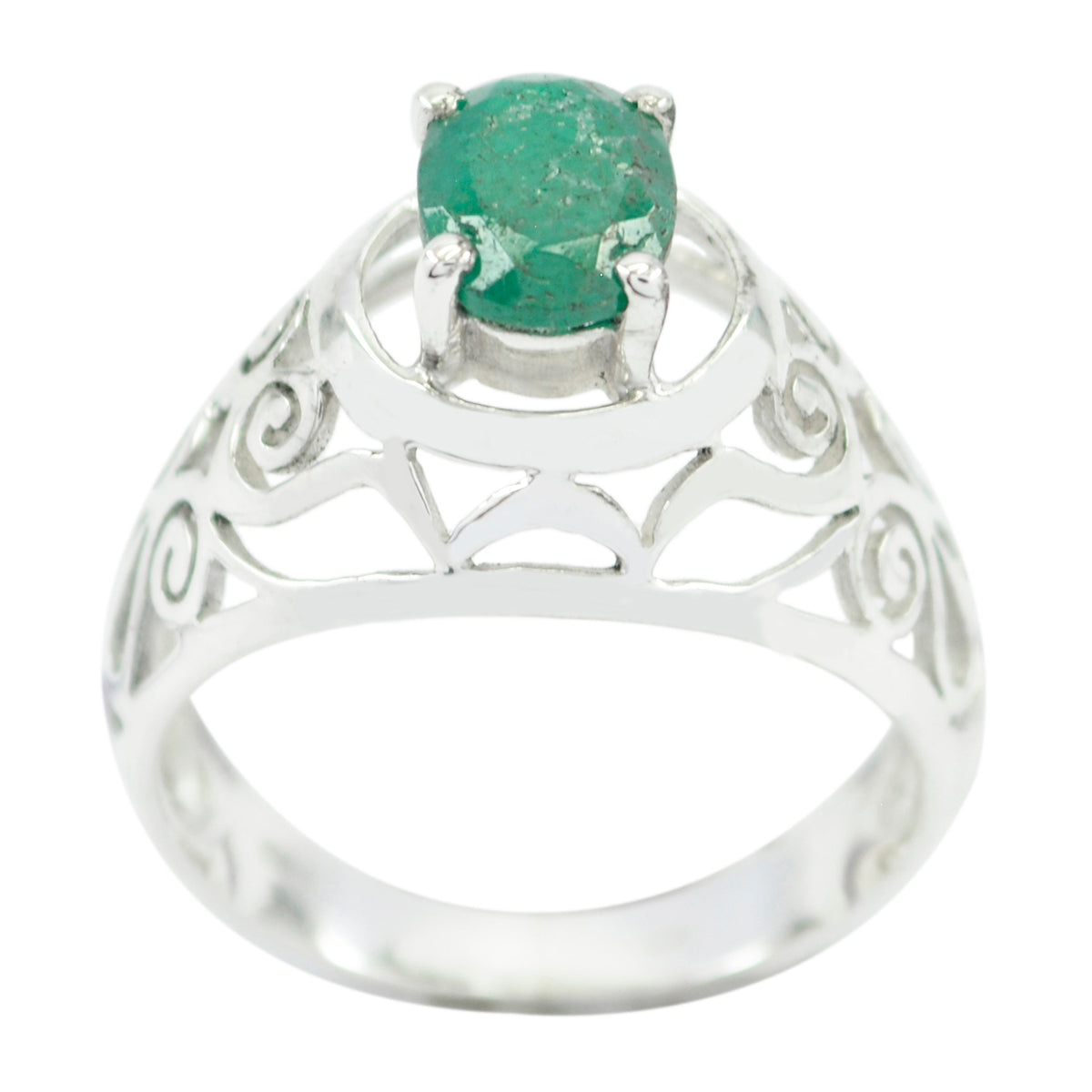 Alejandra Filigree Green Solitaire Ring Indian Emerald Green