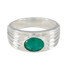 Cecilia Green Solitaire Ring with Silver Band Indian Emerald Green