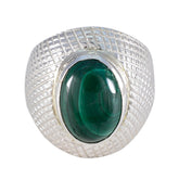 Autumn Green Solitaire Ring with Textured Silver Band Malachite Green