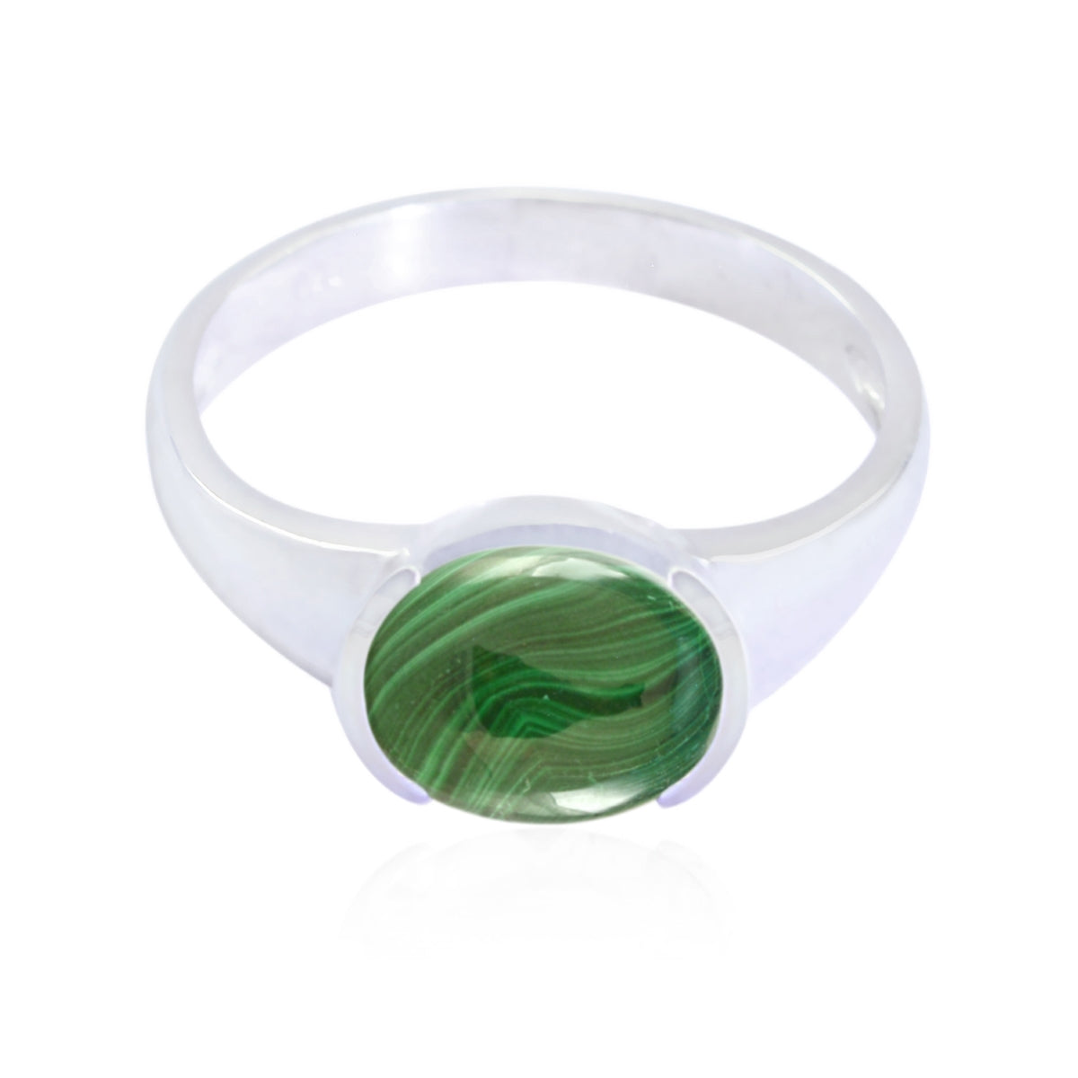 Ellie Green Solitaire Ring with Sleek Silver Band Malachite Green