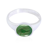 Ellie Green Solitaire Ring with Sleek Silver Band Malachite Green