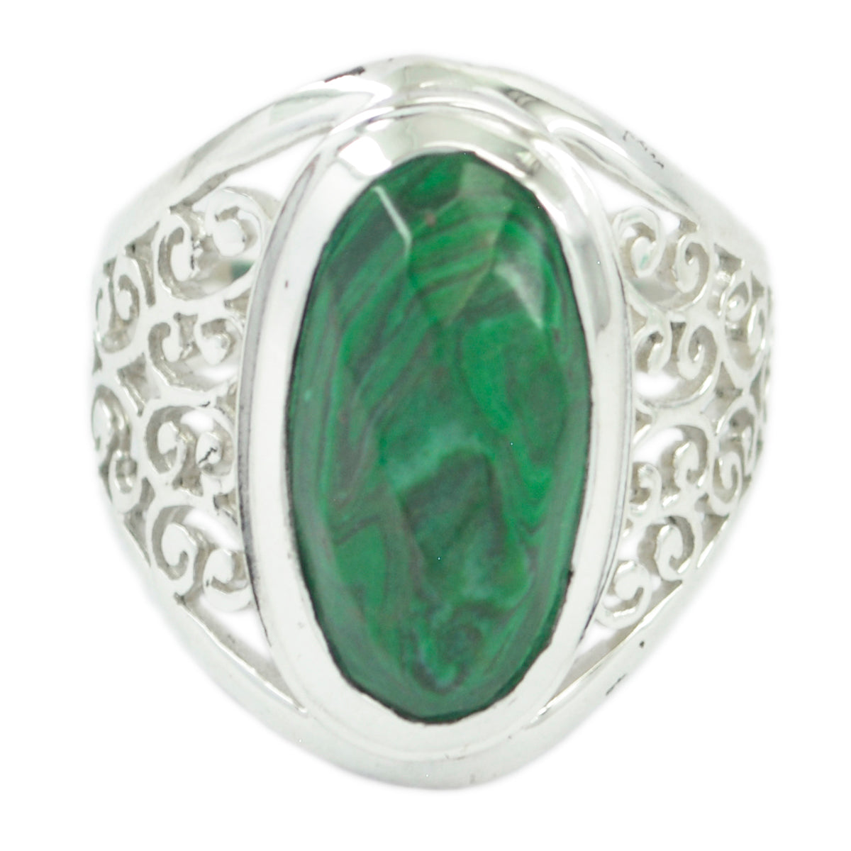 Araya Green Solitaire Ring with Intricate Design Malachite Green