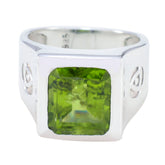 Bruna Green Solitaire Ring Sterling Silver Square Gem Peridot Green
