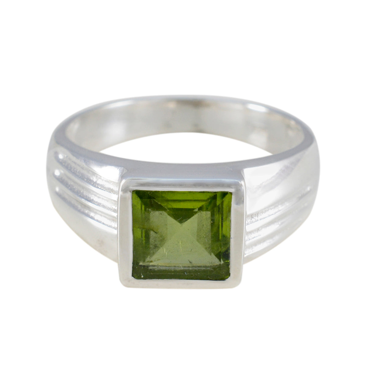 Greta Green Solitaire Ring with Square Gemstone Peridot Green