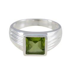 Greta Green Solitaire Ring with Square Gemstone Peridot Green