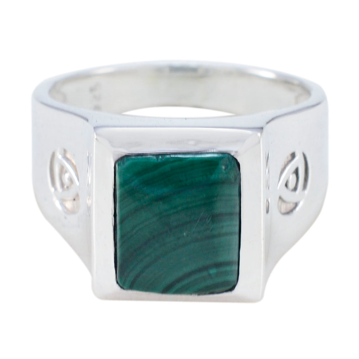 Harper Green Solitaire Ring with Square Gemstone Malachite Green