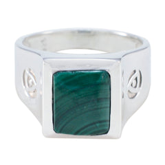 Harper Green Solitaire Ring with Square Gemstone Malachite Green