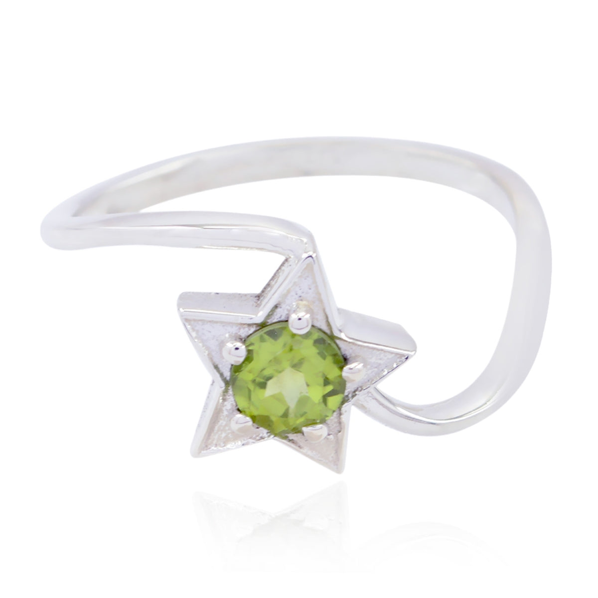 Hua Green Solitaire Ring with Star Design Peridot Green