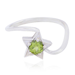 Hua Green Solitaire Ring with Star Design Peridot Green