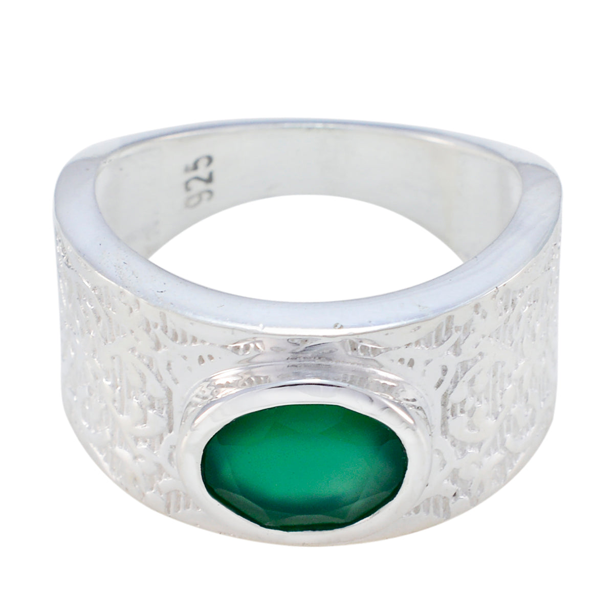 Natcha Art Deco Green Solitaire Ring Green Onyx Green