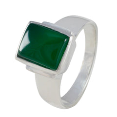 Maria sterling silver ring with rectangular green solitaire ring gemstone in bezel setting