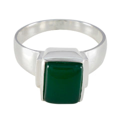 Maria sterling silver ring with rectangular green stone bezel setting modern green solitaire ring