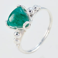 Ellie green solitaire ring with triangular green gemstone and silver decorative beads