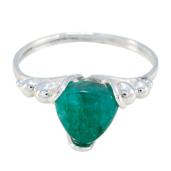 Ellie green solitaire ring with triangular green gemstone set in silver band