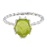 Aisha Green Solitaire Ring with Twisted Silver Band Peridot Green
