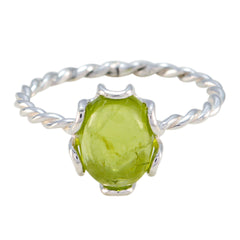 Aisha Green Solitaire Ring with Twisted Silver Band Peridot Green